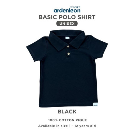ARDENLEON Kemeja Polo Anak Basic Polo Shirt 1 - 12 Tahun - Black, L (2-3 Yr)