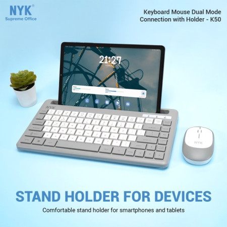 Keyboard Mouse NYK K50 Dual Mode Wireless Bluetooth Stand Holder