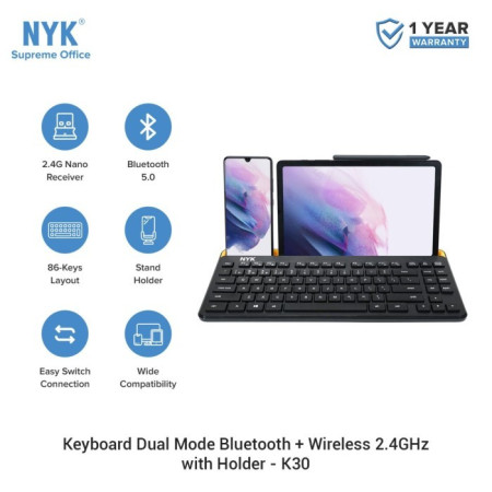 Keyboard Bluetooth NYK K30 Dual Mode Wireless with Holder HP Tablet
