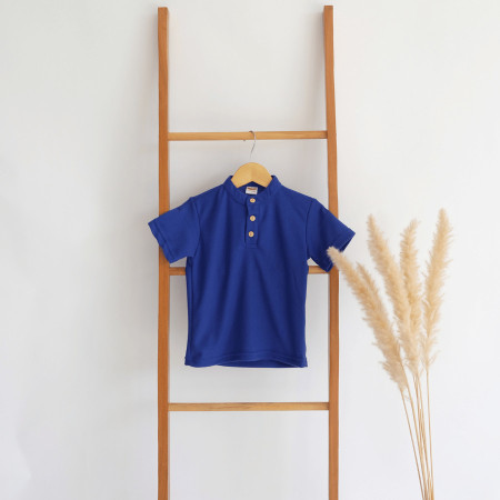 Minicottons Polo shirt koko Pique Kaos kerah polo anak - Blue Benhur, 5-6 tahun