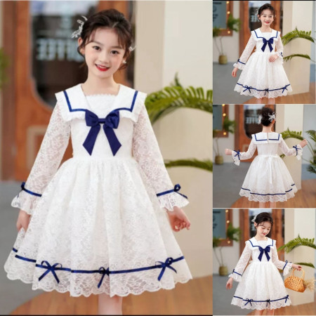 Wutie Dress Kids Usia 5th-11th Baju Anak Perempuan Dress Anak Putih - 7-8 tahun