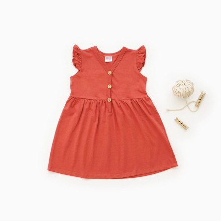 MINI COTTONS Button Dress Anak Perempuan - Terracota, 3-4 tahun