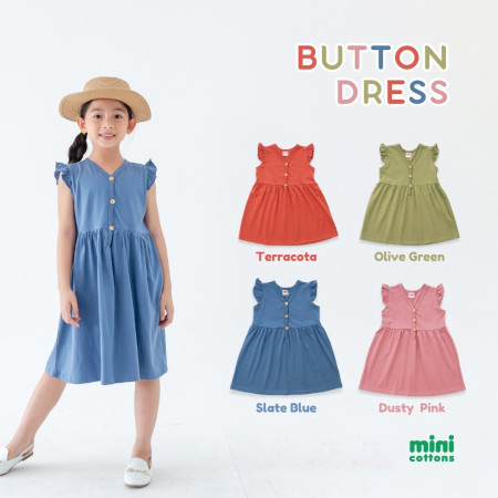 MINI COTTONS Button Dress Anak Perempuan - Terracota, 3-4 tahun