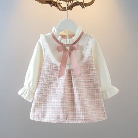 [1-5 Tahun] Dress Anak Perempuan Peach Pink Tweed Import EOBaby L25 - 100 Size XL