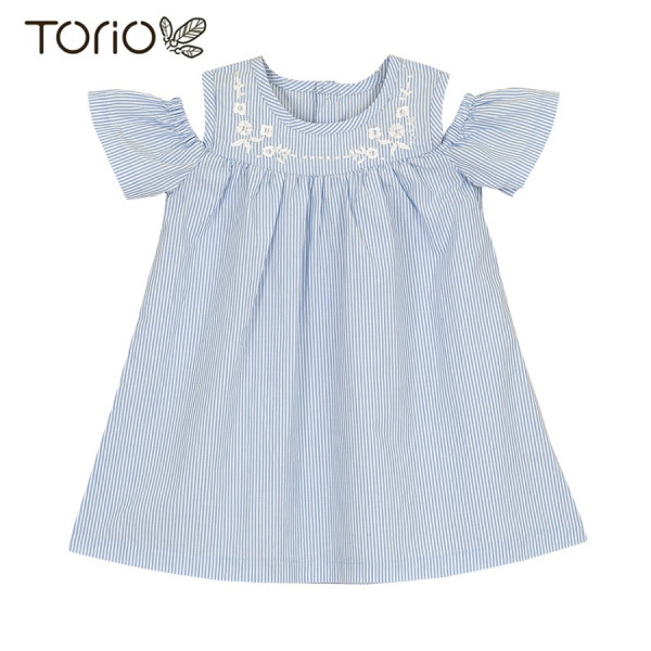 Torio Blue Stripe Dress With Embroidery - Dress Anak Perempuan - 3-4 tahun