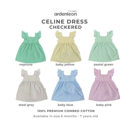 ARDENLEON Girls Celin Dress Checkered Rok Anak (1-7 Yr) - Baby Blue,5L (6-7 Yr)