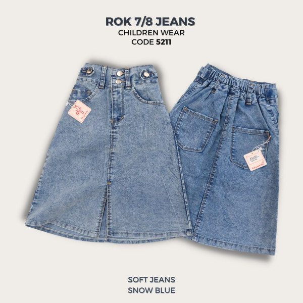 Rok Jeans Anak Perempuan Panjang Tanggung usia 4-15 tahun NomenaKids - 5211 Snow Blue, 6-7 tahun