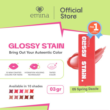Emina Glossy Stain 3 g - Lip Tint Bibir Glossy Finish Melembabkan - Spring Dazzle