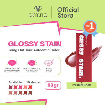 Emina Glossy Stain 3gr - Lipstick Melty Gel Lip Tint Glossy Finish - 09 Red Bean