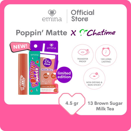 Emina Poppin Matte X Chatime 4.5g - Lipstick - Lip Matte - Lip Cream - 13 Brown Sugar