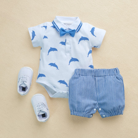 Baju jumper bayi lucu motif lumba-lumba biru usia 0-2 tahun import - 80 (9-12 BULAN)