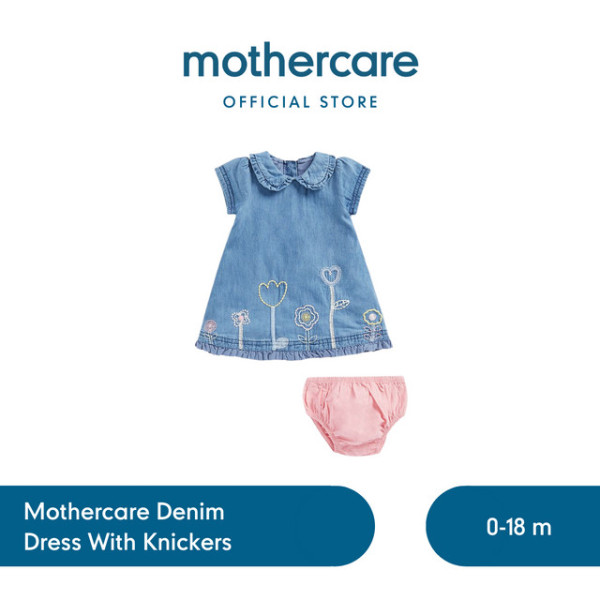 Mothercare Denim Dress With Knickers - Dress Bayi Perempuan (Biru) - Up to 6.6 kg