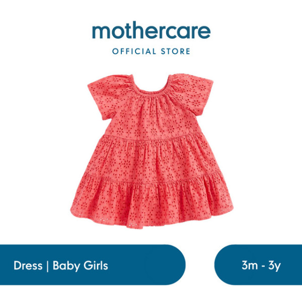 Mothercare Broderie Tiered Dress - Dress Bayi Perempuan (Merah) - 9-12 Bulan