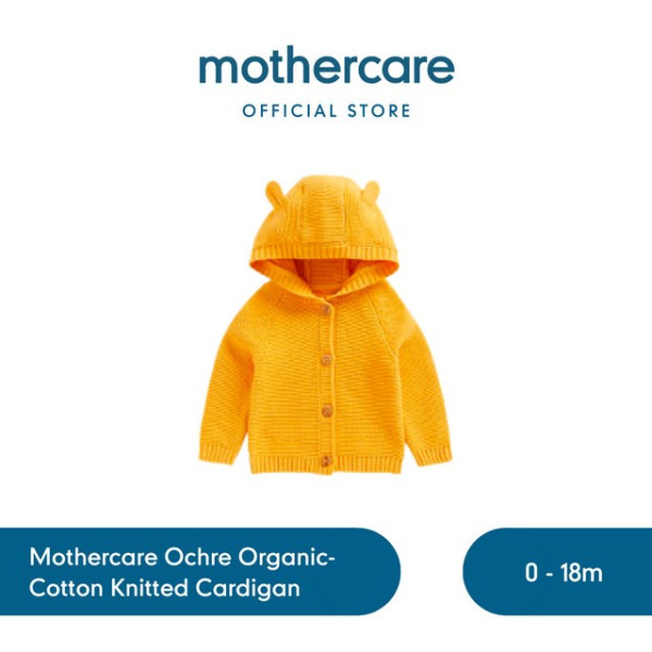 Mothercare Navy Organic-Cotton Knitted Cardigan - Kardigan Bayi (Biru) - Kuning, Up to 6.6 kg