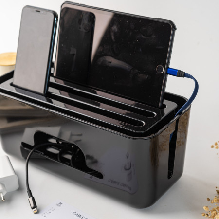 UCHII Cable Organizer Box Multi Purpose Device Holder Storage Kotak PP - Hitam