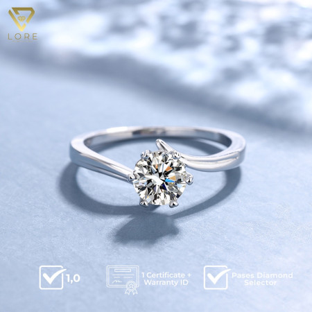 Lore Jewellery - Cincin Moissanite Lapis Emas 18K - Wavy Luxury Moissanite Ring 0.5/1.0 Carat