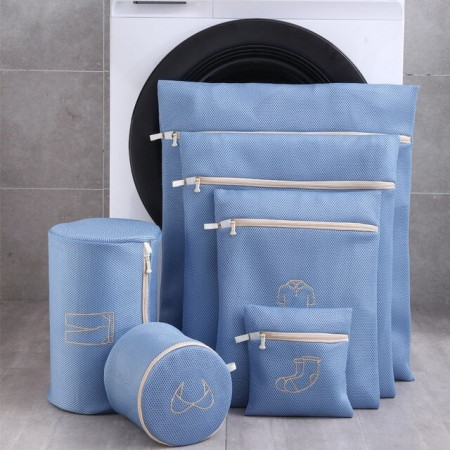 Laundry Bra Wash Bag Kantong Jaring Mesin Cuci Pakaian Kotor Isi 6 - Biru, SOCK 18X20cm