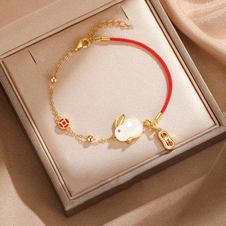T43 (Beli 2 dapat Bonus) COD Gelang giok kelinci tali merah titanium Perhiasan Bracelets