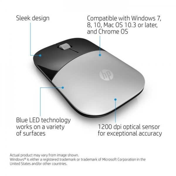 Mouse HP Wireless Z3700 Silver Sleek Design