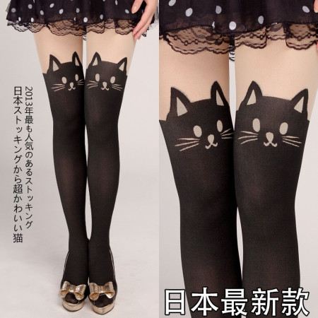 Pantyhose Stocking Black Cat Kucing Hitam Fake Overknee Socks