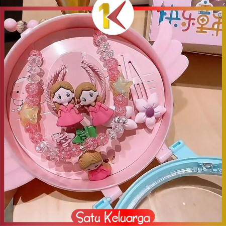 SK-C876 Gift Box Set Aksesoris Perhiasan Kalung Ikat Rambut Anak - C876, PINK - KELINCI