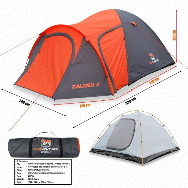 Zarventure Tenda Camping Zaldev 4 Kapasitas 4 orang
