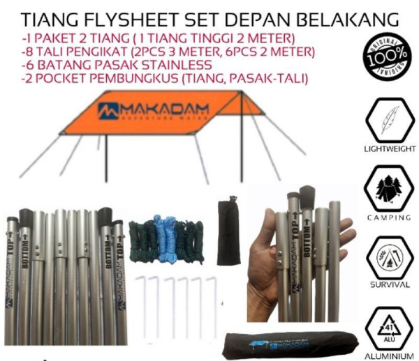 Tiang flysheet bendera camping alumunium alloy set - 1 tihang 200cm
