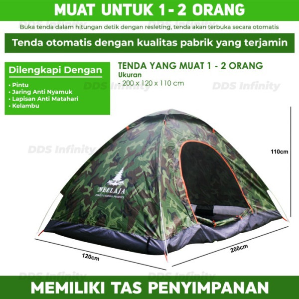 enda Camping ZP-6 Kapasitas 4-6 Orang Tenda Otomatis Outdoor & Indoor - Polos Hijau, S 200x140x110