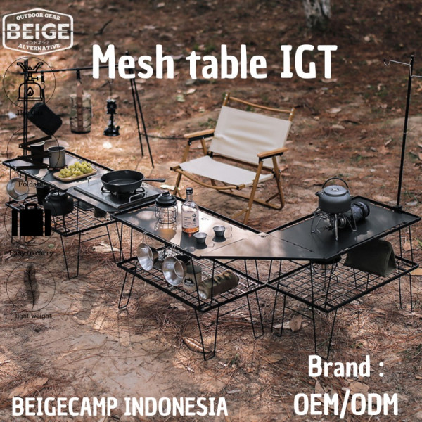 beige meja lipat camping outdoor steel mesh bbq portable - Tas
