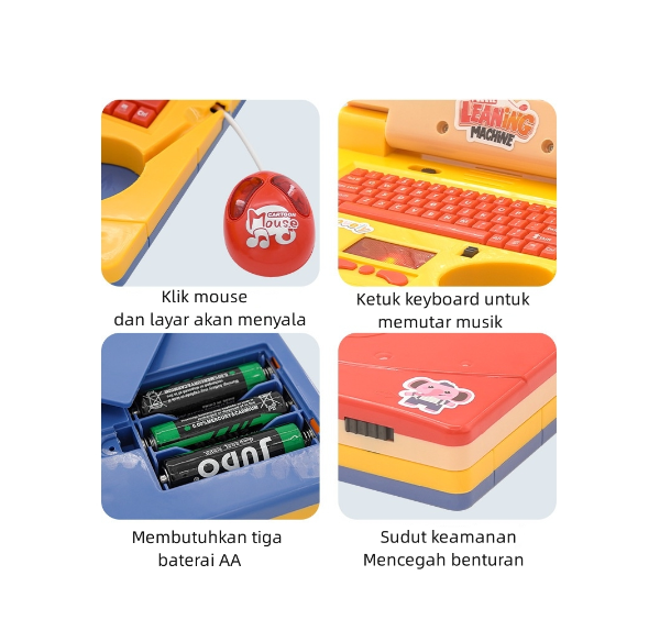Mainan Laptop Anak Alat Bantu Belajar Learning Machine Notebook Laptop Mainan Edukasi With DIY Stiker Tablet Musik Edukasi