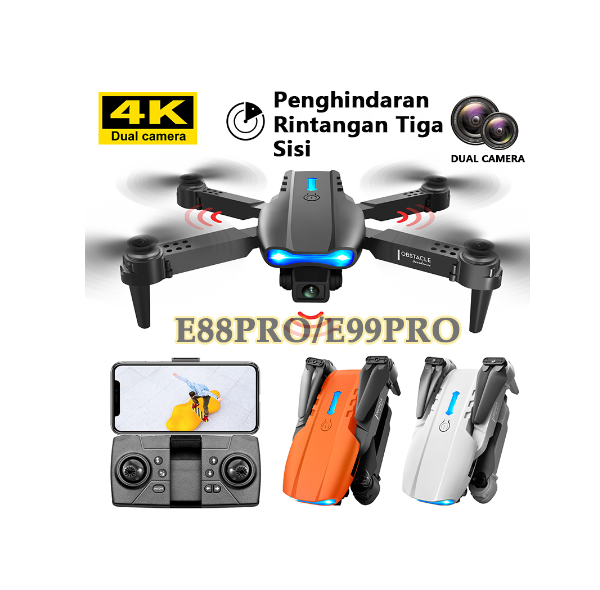 Smart Drone E88 Pro/E99 Pro 4k HD Dual Camera Shoot Original Indoor Outdoor Drone Murah Mini Dengan Kamera HD Drone WiFi FPV
