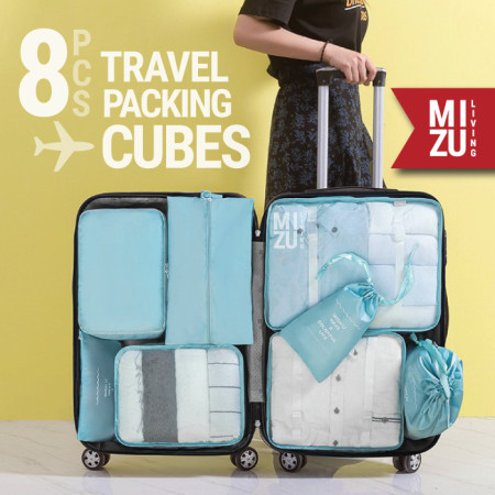 SECRET POUCH Travel Packing Cubes 8in1 Bag Organizer Tas Koper POLOS - SKY Blue