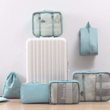 Tas Travel Organizer Storage Bag Luggage Bag Tas Dalam Koper 7in1 - Light Blue, 7 In 1