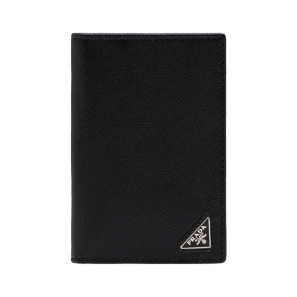 Prada Saffiano Card Holder Triangle Enamel Logo Black