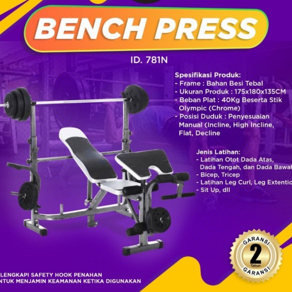 Bench press full set dengan stick dan beban 40 kg