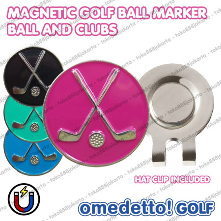 BALL & CLUBS MAGNETIC GOLF BALL MARKER MAGNET WITH HAT CLIP