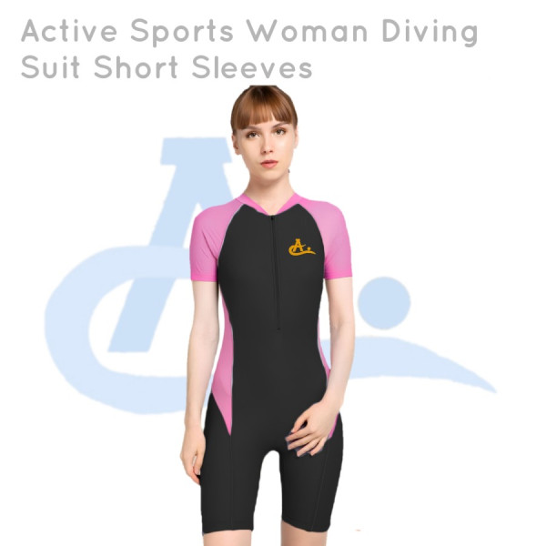 Active Sports Woman Diving Short Sleeves - Baju Renang Wanita Dewasa - Hitam