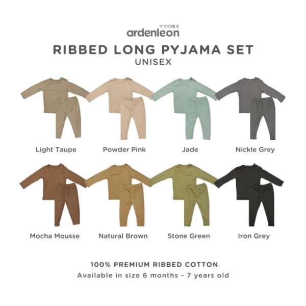 ARDENLEON Piyama Anak Ribbed Long Pyjama Set (6 Mo-4 Yr) - Iron Grey,S (6-12 Mo)