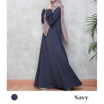 Gamis Abaya wanita muslim polos terbaru long dress lengan panjang - Navy, XL
