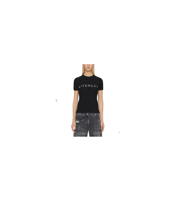 4G Tulle Double Layered Fitted T-Shirt Black
