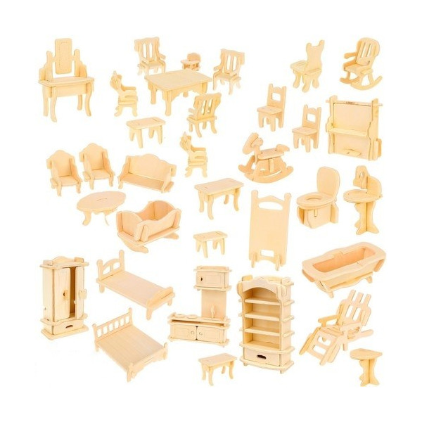 3D Wooden DIY Building Mini Furniture Puzzle Kayu Rumah Boneka 34 Set