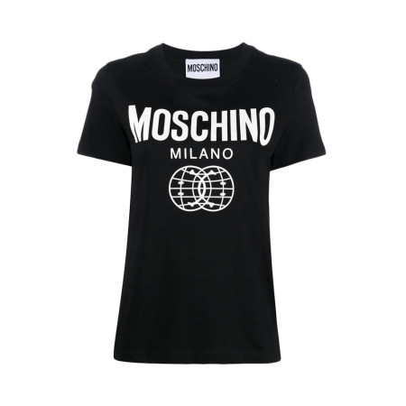Double Smiley Globe Milano Print T-Shirt Black Wom
