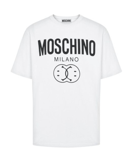Double Smiley Globe Milano Print Oversized T-Shirt White Women