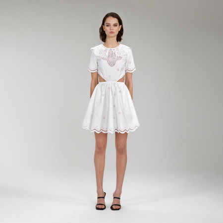 Daisy Cotton Broderie Anglaise Cut Out Mini Dress White