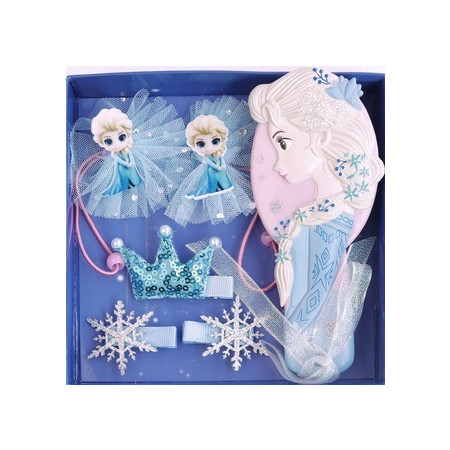 Paket aksesoris rambut Frozen Elsa anak 6 in 1 sisir ikat jepitan