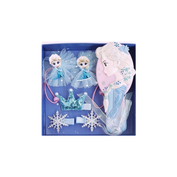 Paket aksesoris rambut Frozen Elsa anak 6 in 1 sisir ikat jepitan